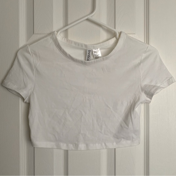 H&M Fitted Basic Cropped White T-Shirt | Women’s US Size S/P - Picture 1 of 5
